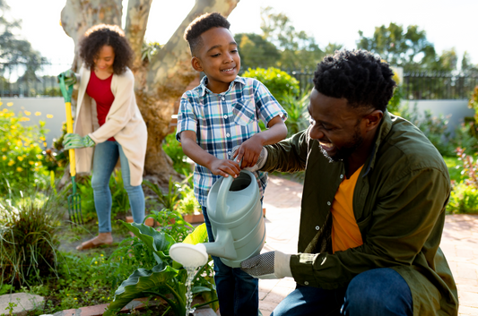 A family gardens