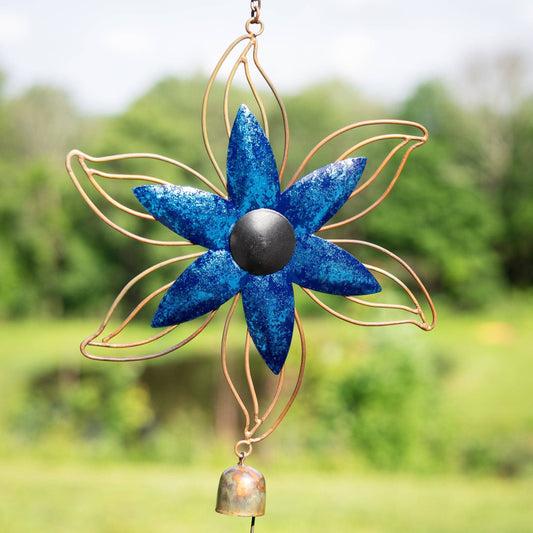 Open Petal Flower Hanging Ornament, Blue-Ornaments-Happy Gardens