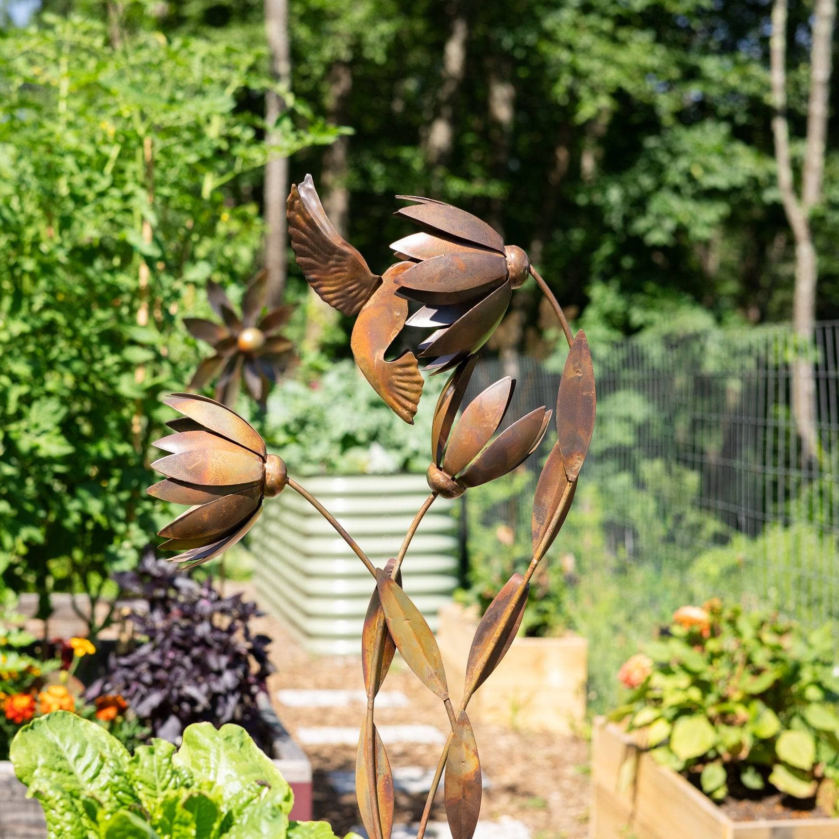 Happy Gardens - Hummingbird Floral Garden Stake