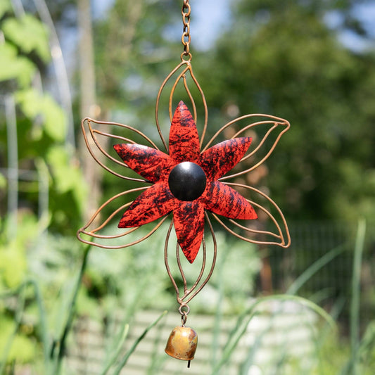 Open Petal Flower Hanging Ornament, Red-Ornaments-Happy Gardens