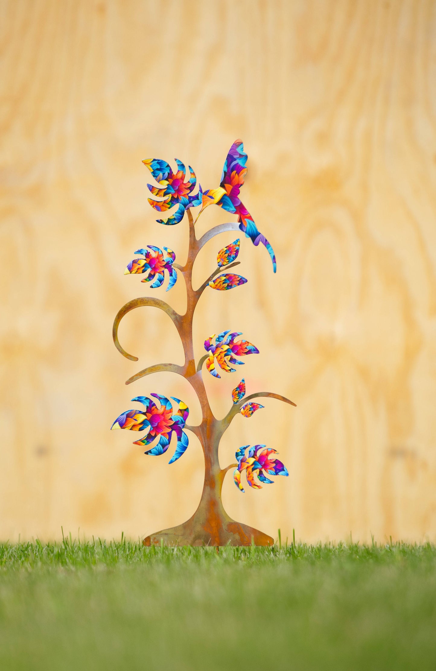 Floral Hummingbird on Plant Garden Stake - Happy Gardens