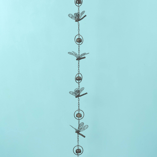 Hanging Dragonfly With Bells Ornament-Ornaments-Happy Gardens