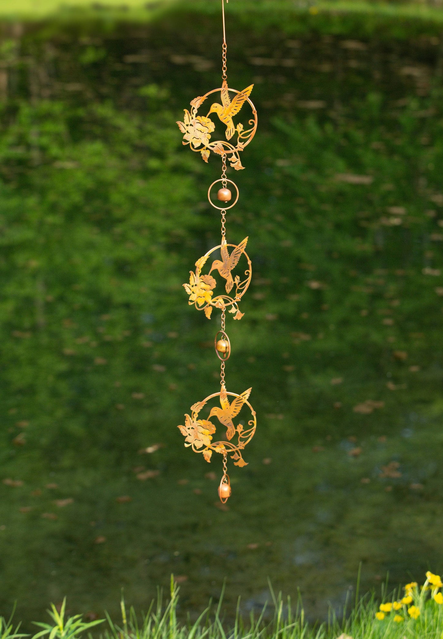 Happy Gardens - Triple Hummingbird and Lily Wind Chime
