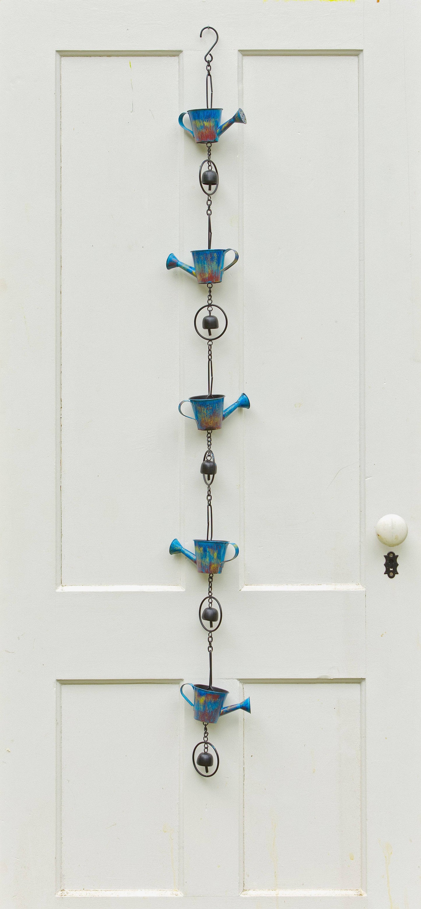 Watering Can w/Bells Distressed Blue Hanging Ornament - Happy Gardens
