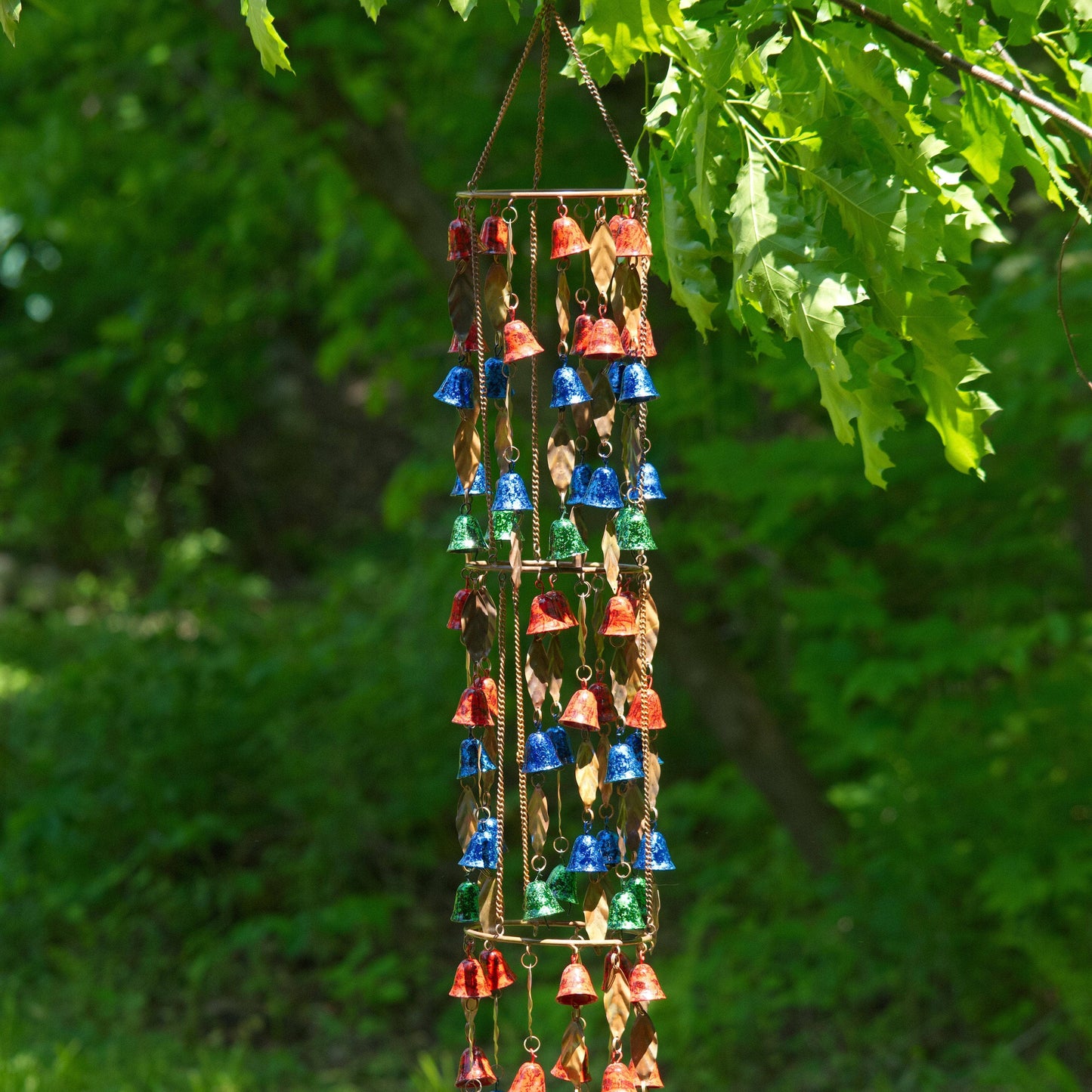 Triple Tiered Bells and Leaves Multicolor Wind Chime