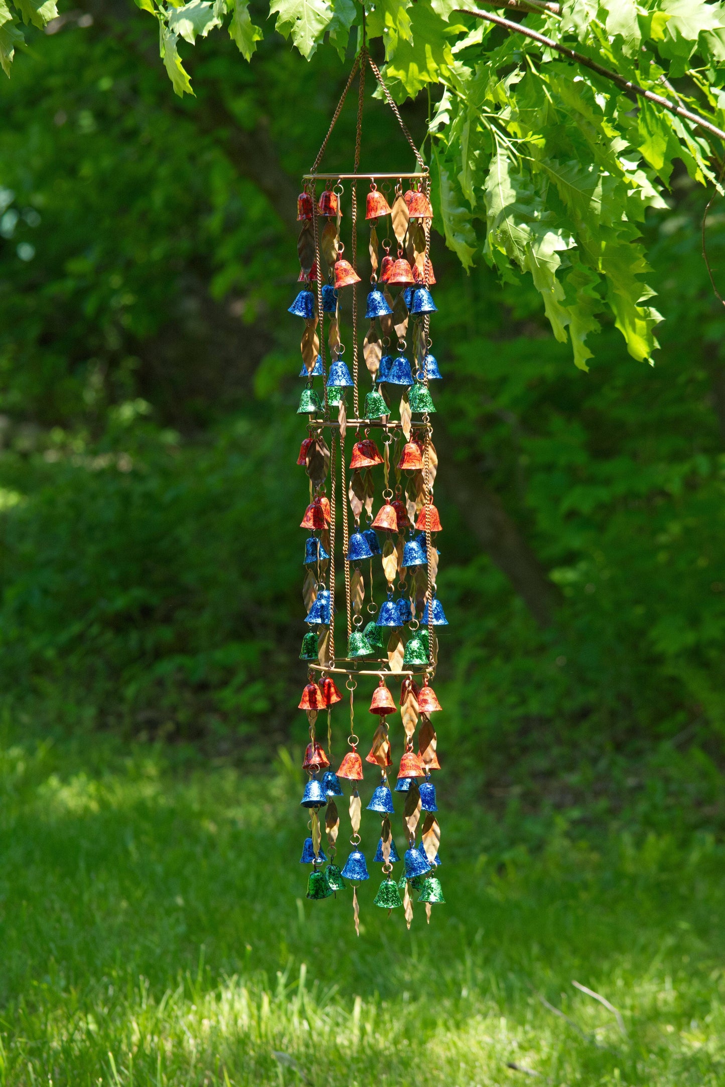 Triple Tiered Bells and Leaves Multicolor Wind Chime - Happy Gardens