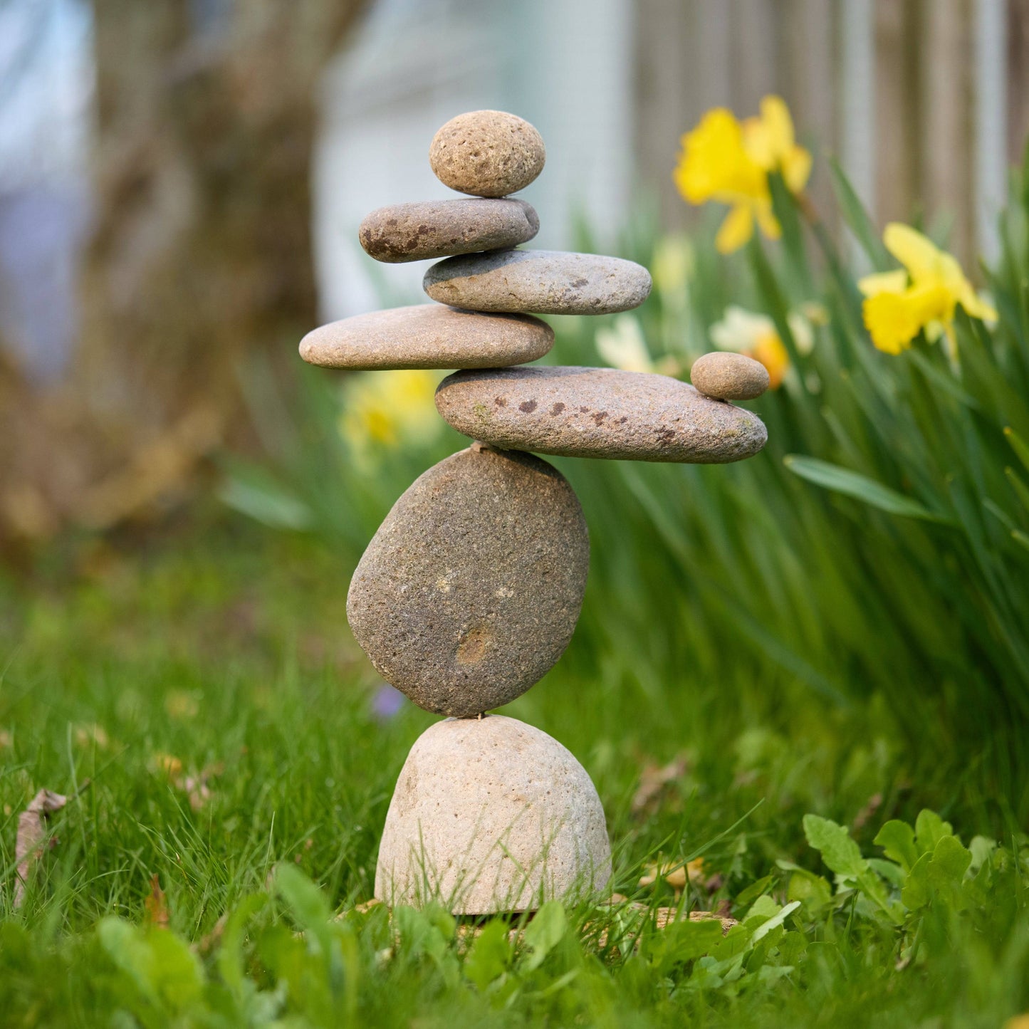 Happy Gardens - 8 Stone Cairn Garden Statue