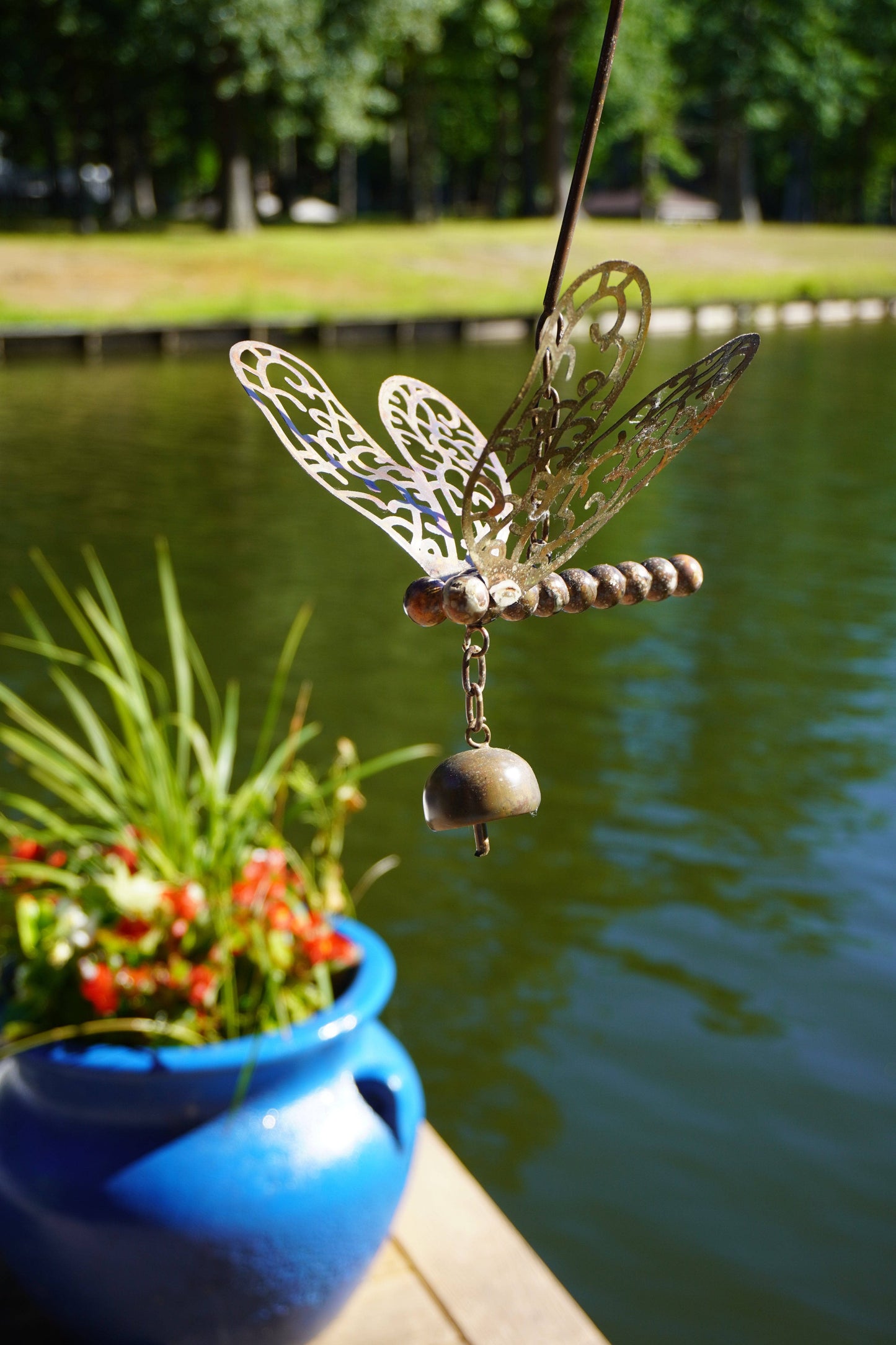 Hanging Dragonfly with Bell Ornament - Happy Gardens