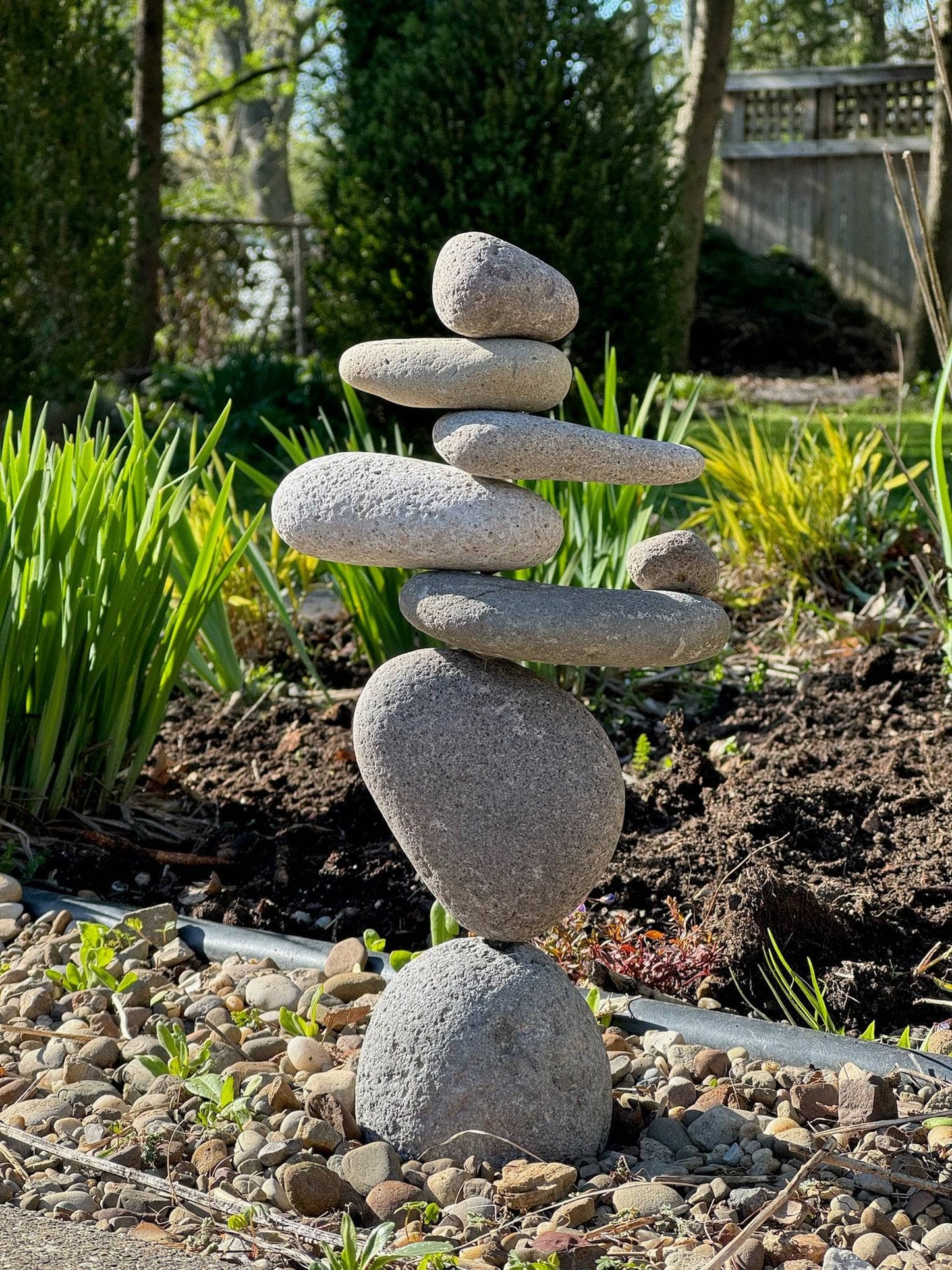 Happy Gardens - 8 Stone Cairn Garden Statue