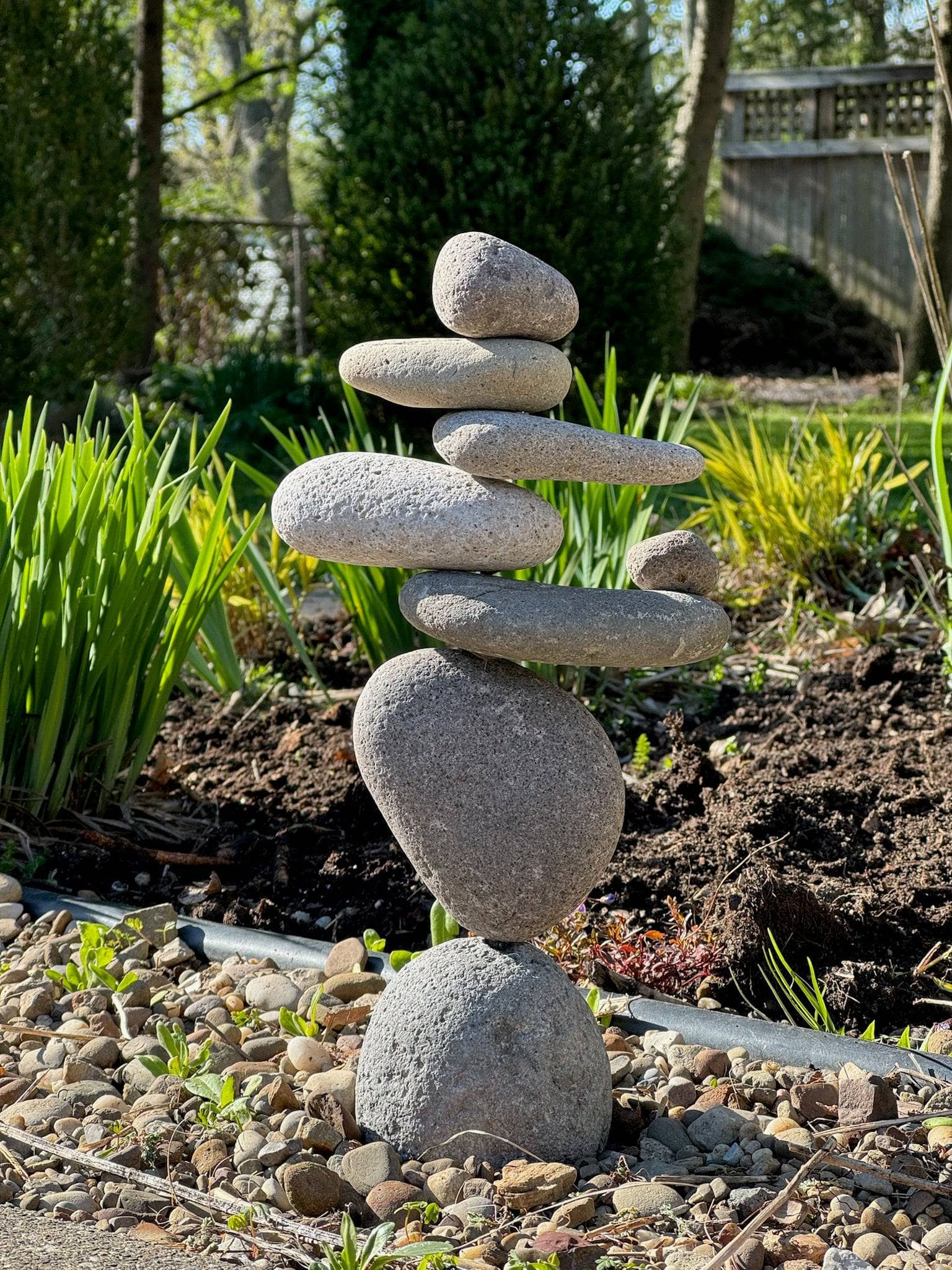 Happy Gardens - 8 Stone Cairn Garden Statue