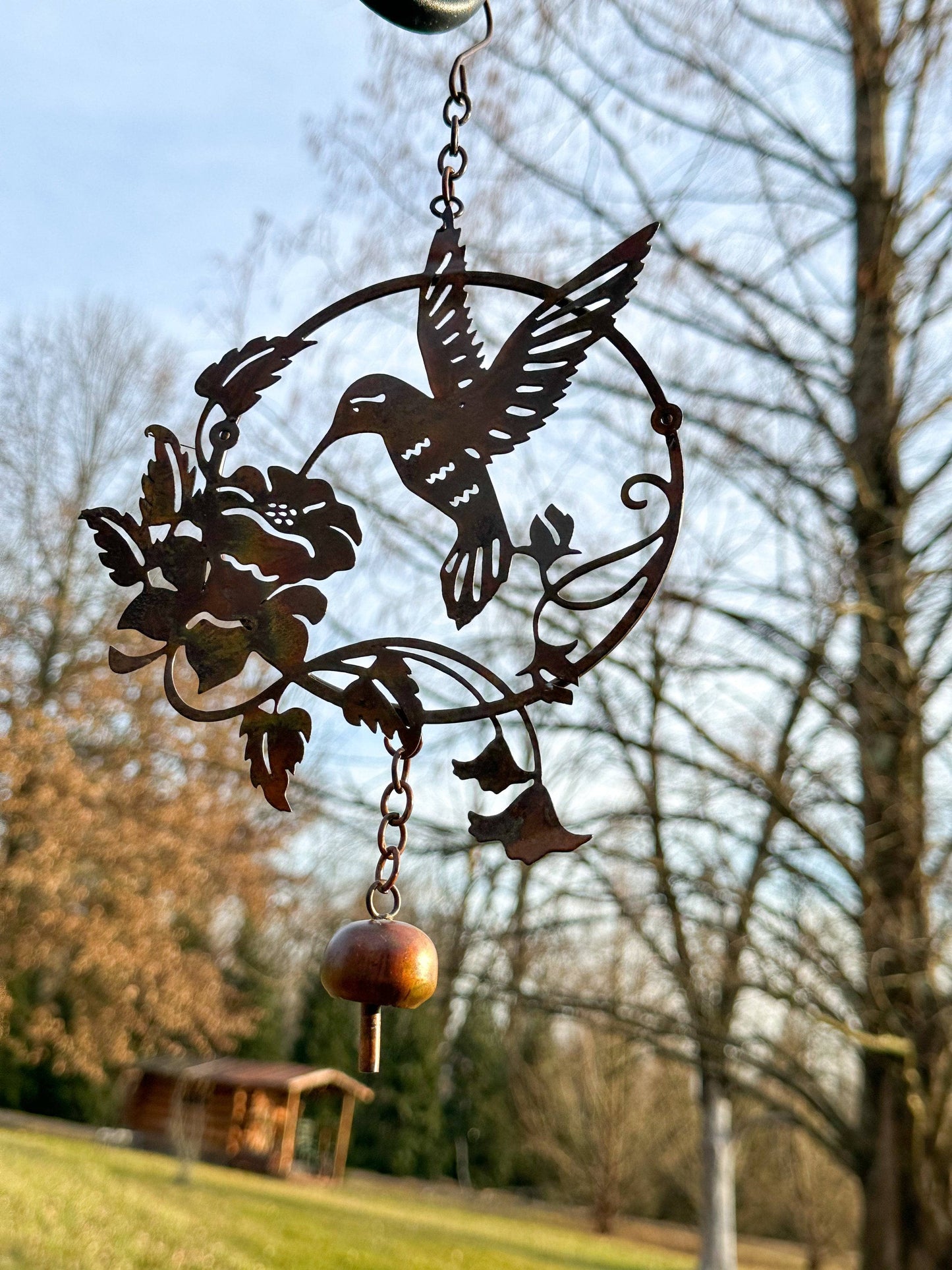 Happy Gardens - Hummingbird and Lily Hanging Ornament with Bell