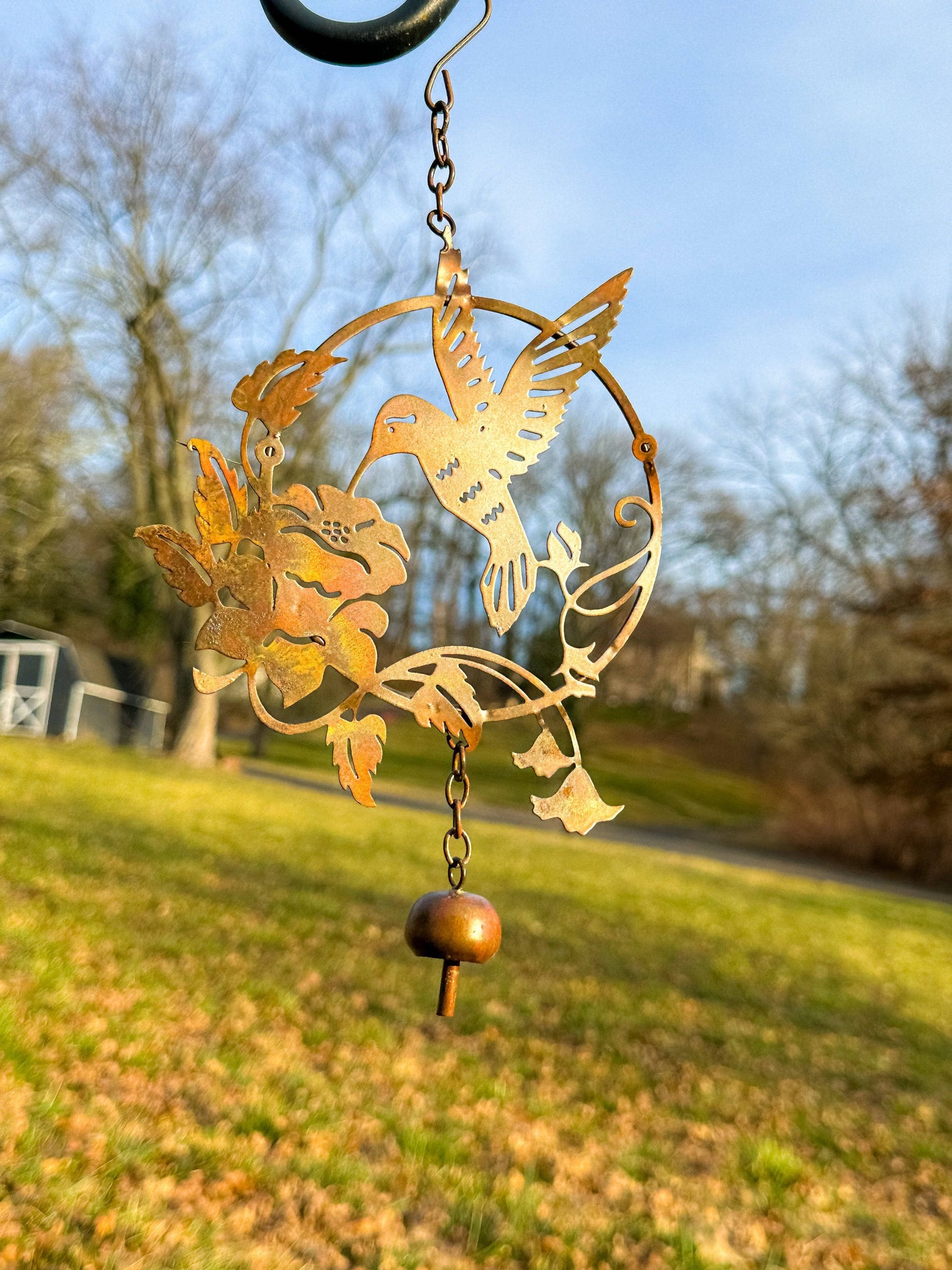 Happy Gardens -  Hummingbird and Lily Hanging Ornament with Bell