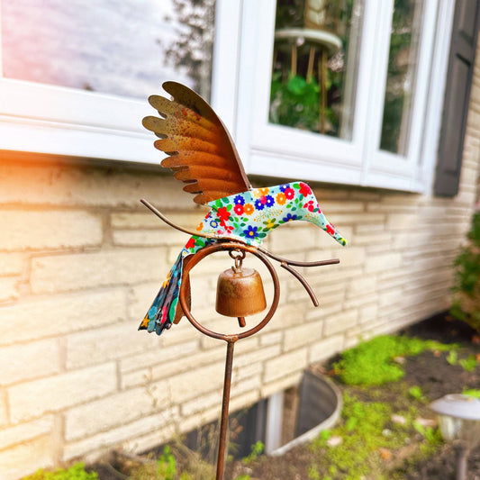Happy Gardens - Floral Hummingbird Garden Stake