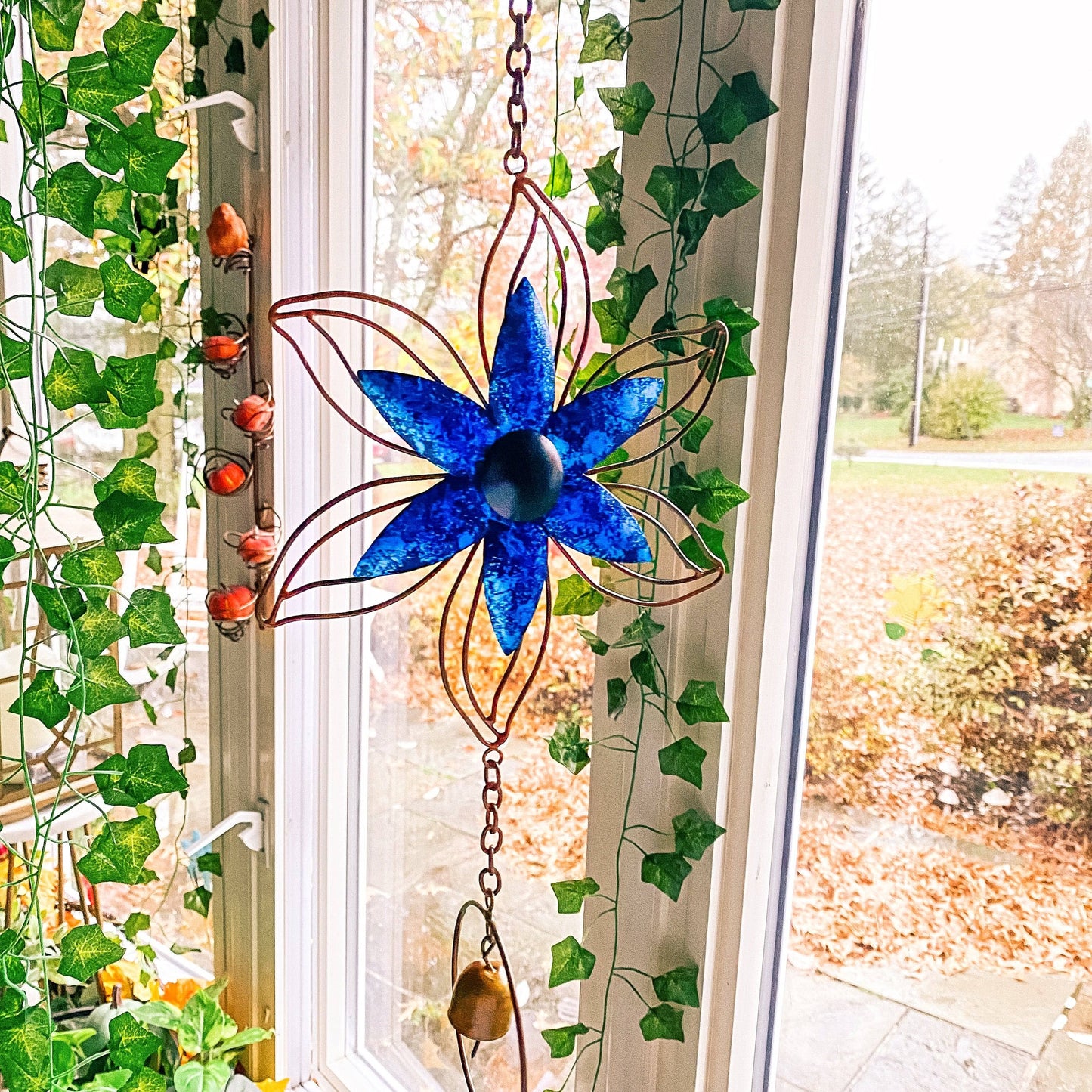 Open Petal Flower Hanging Ornament, Blue-Ornaments-Happy Gardens