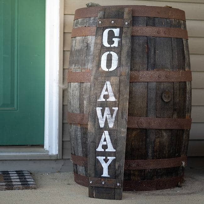 Whiskey Barrel Porch Sign - Happy Gardens