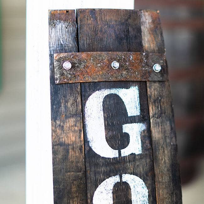 Whiskey Barrel Porch Sign - Happy Gardens