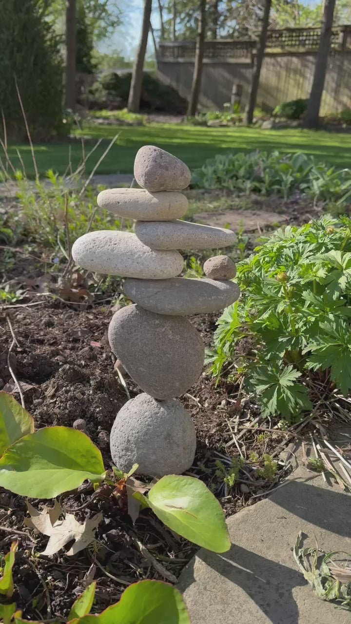 Happy Gardens - 8 Stone Cairn Garden Statue
