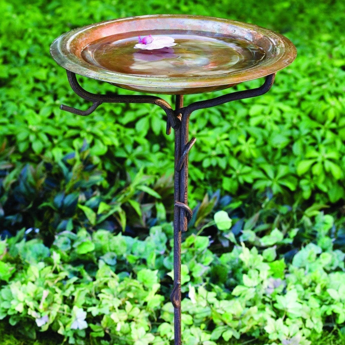 Happy Gardens - Solid Copper Bird Bath with Twig Base, Staked