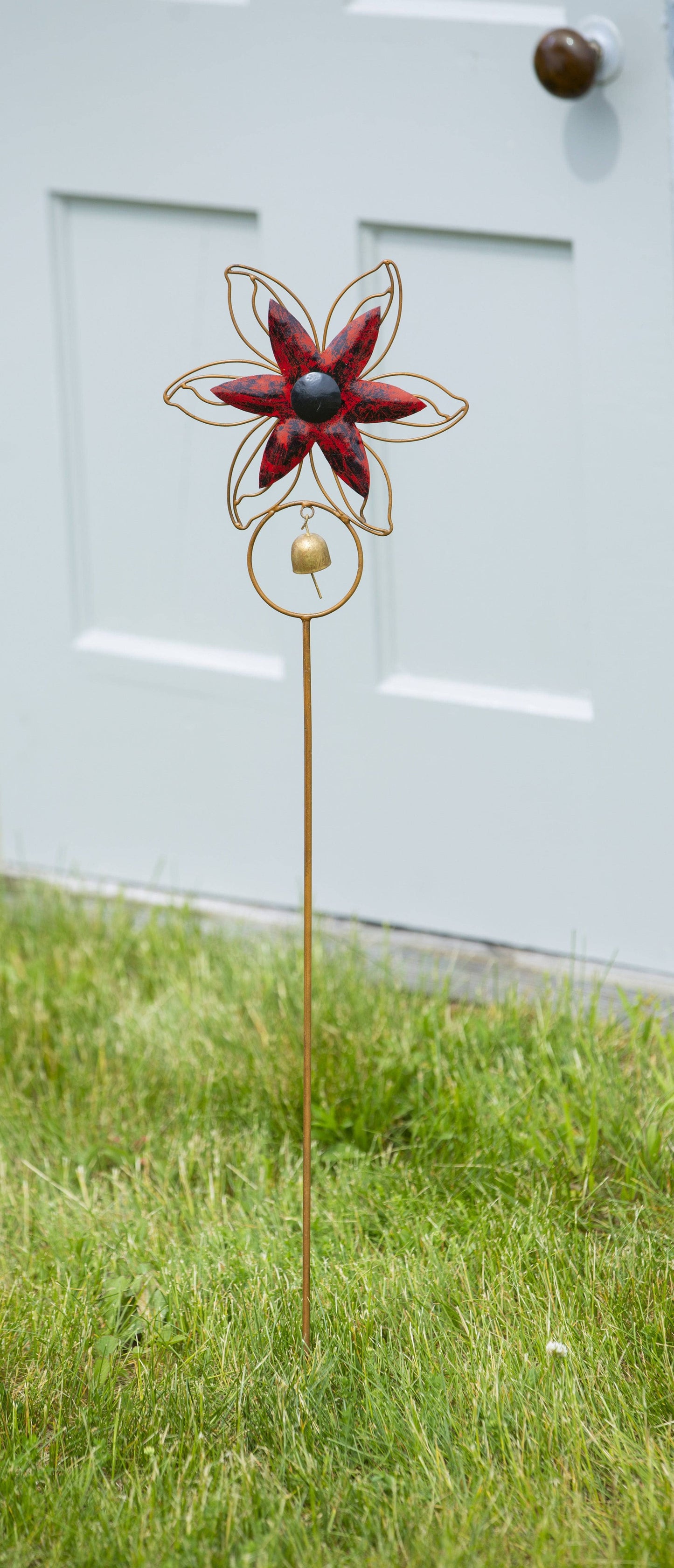Open Petal Flower Garden Stake, Red-Garden Stakes & Rain Gauges-Happy Gardens
