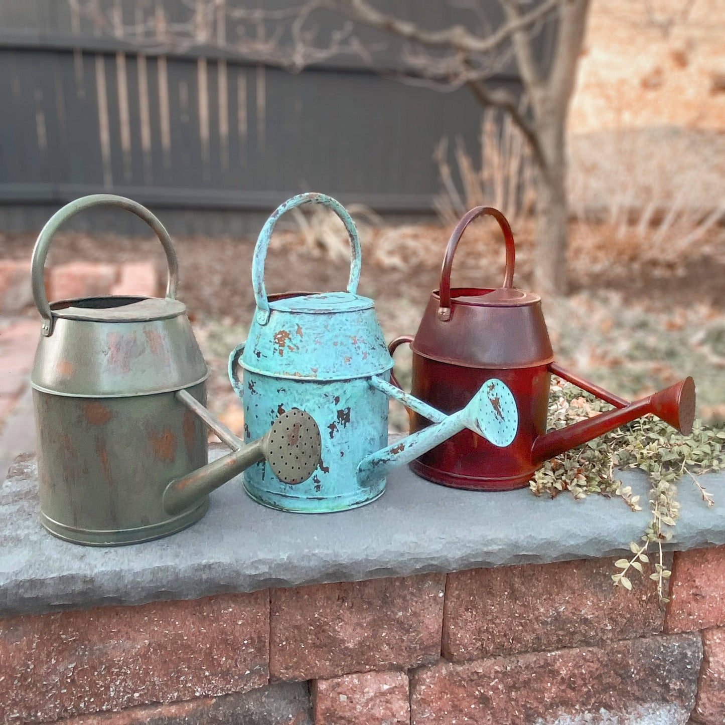 Antique Red Watering Can - Happy Gardens