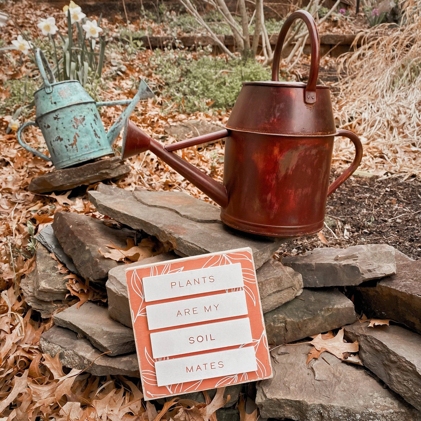 Antique Red Watering Can - Happy Gardens
