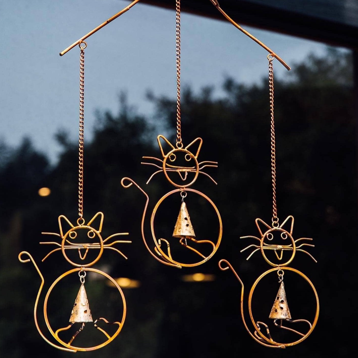 Happy Gardens - Cats w/Bells Wind Chime