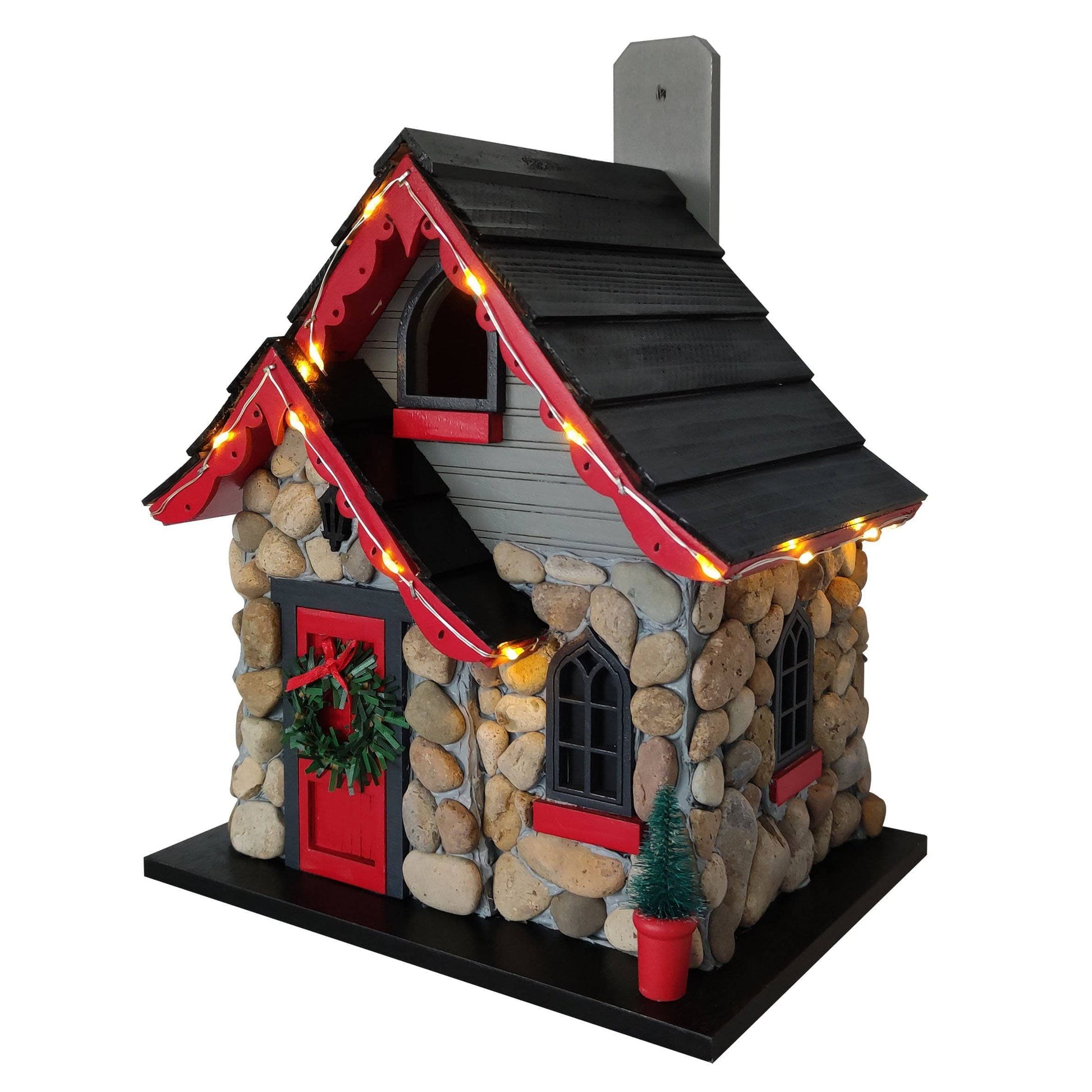 Charlevoix Stone Christmas Cottage with LED lights