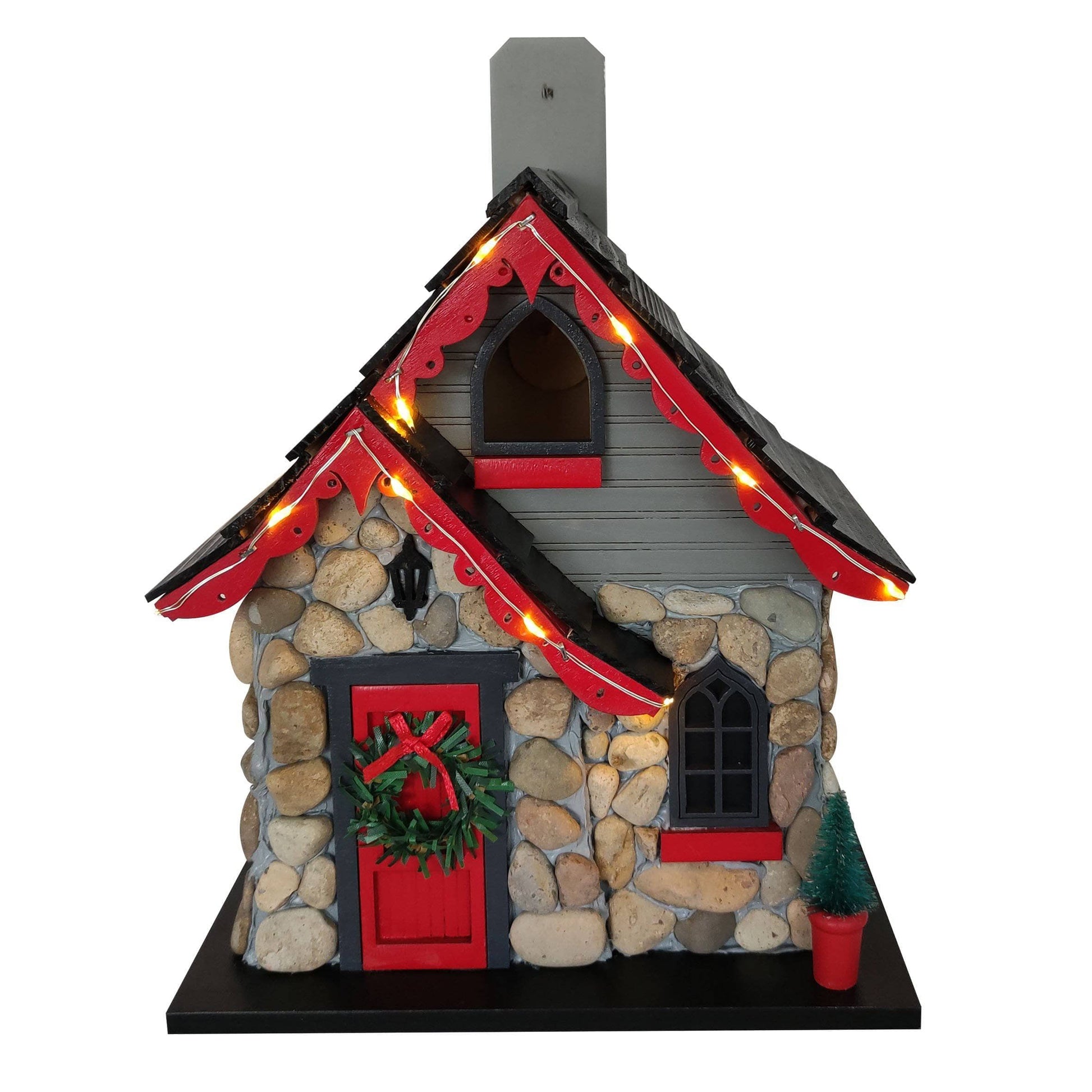 Charlevoix Stone Christmas Cottage with LED lights