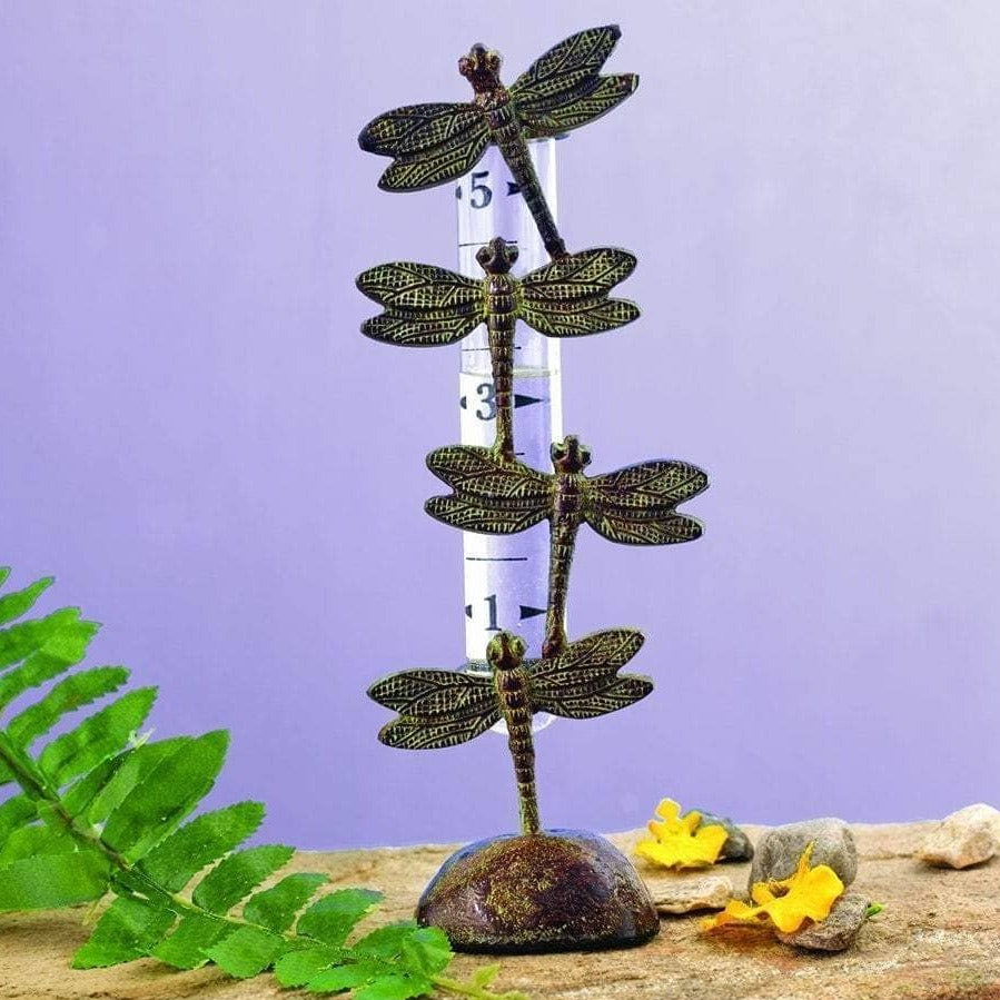 Happy Gardens - Dragonfly Rain Gauge – Cast Brass