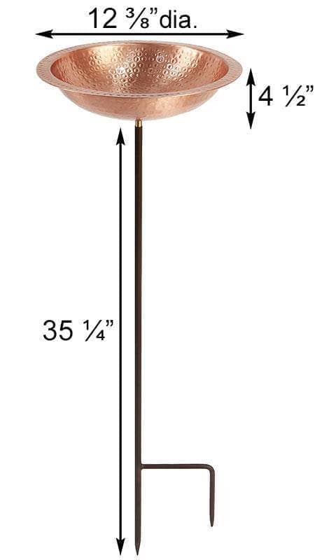 Hammered Solid Copper Bird Bath with Stake - Happy Gardens
