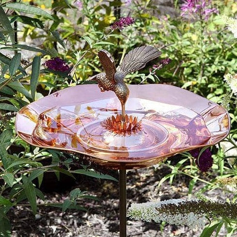 Hummingbird Bird Bath and Stake, Copper - Happy Gardens