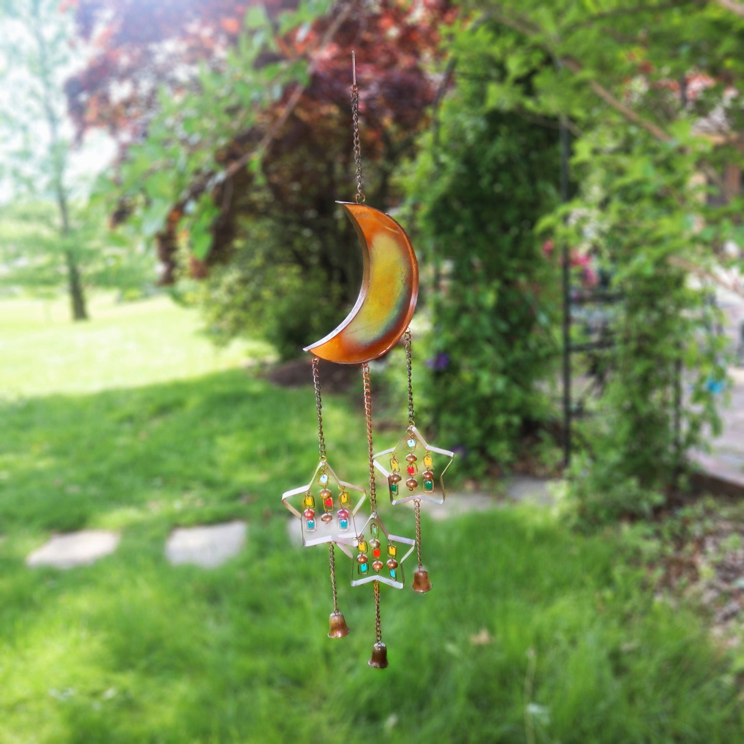 Happy Gardens - Moon and Stars w/Dangles Wind Chime