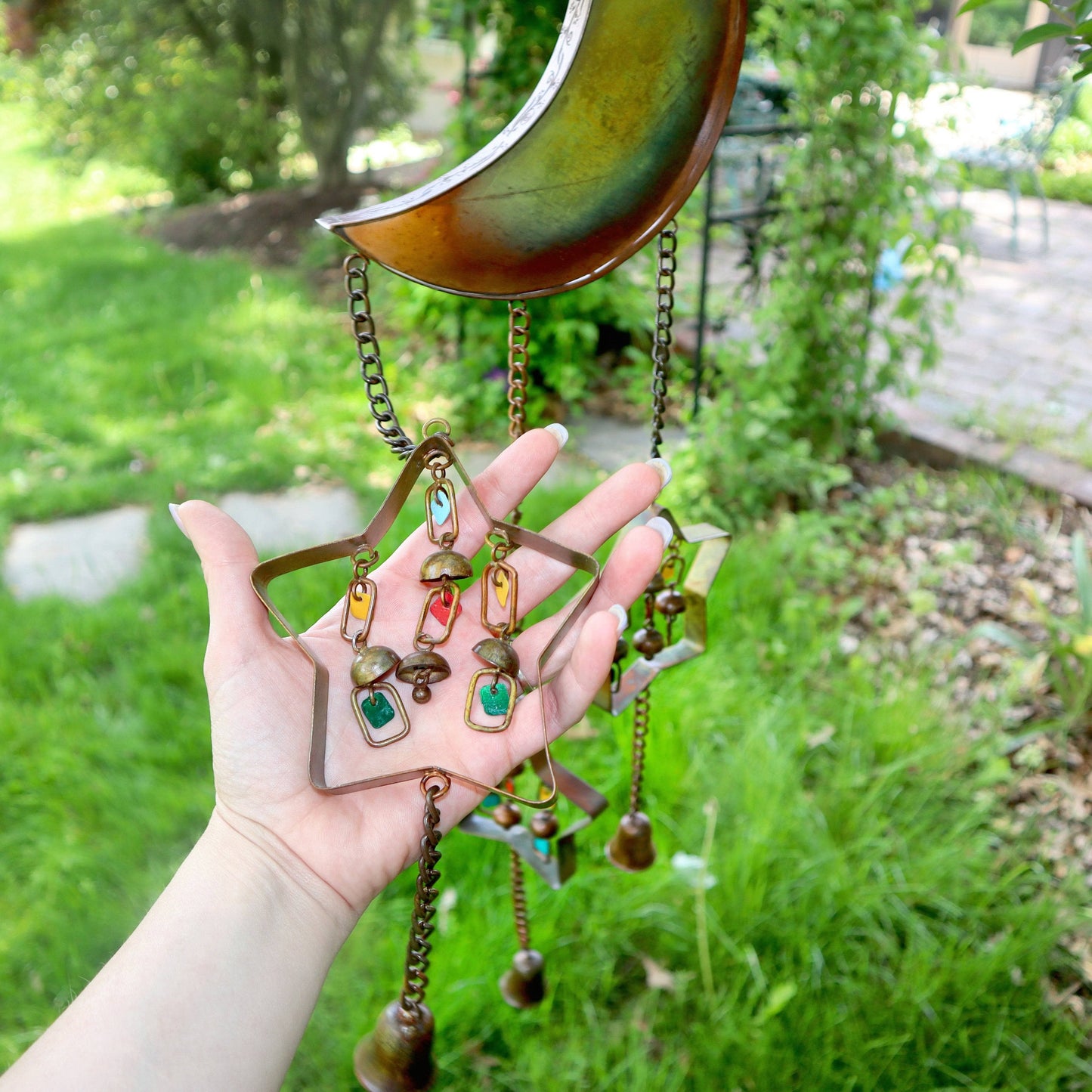Happy Gardens - Moon and Stars w/Dangles Wind Chime