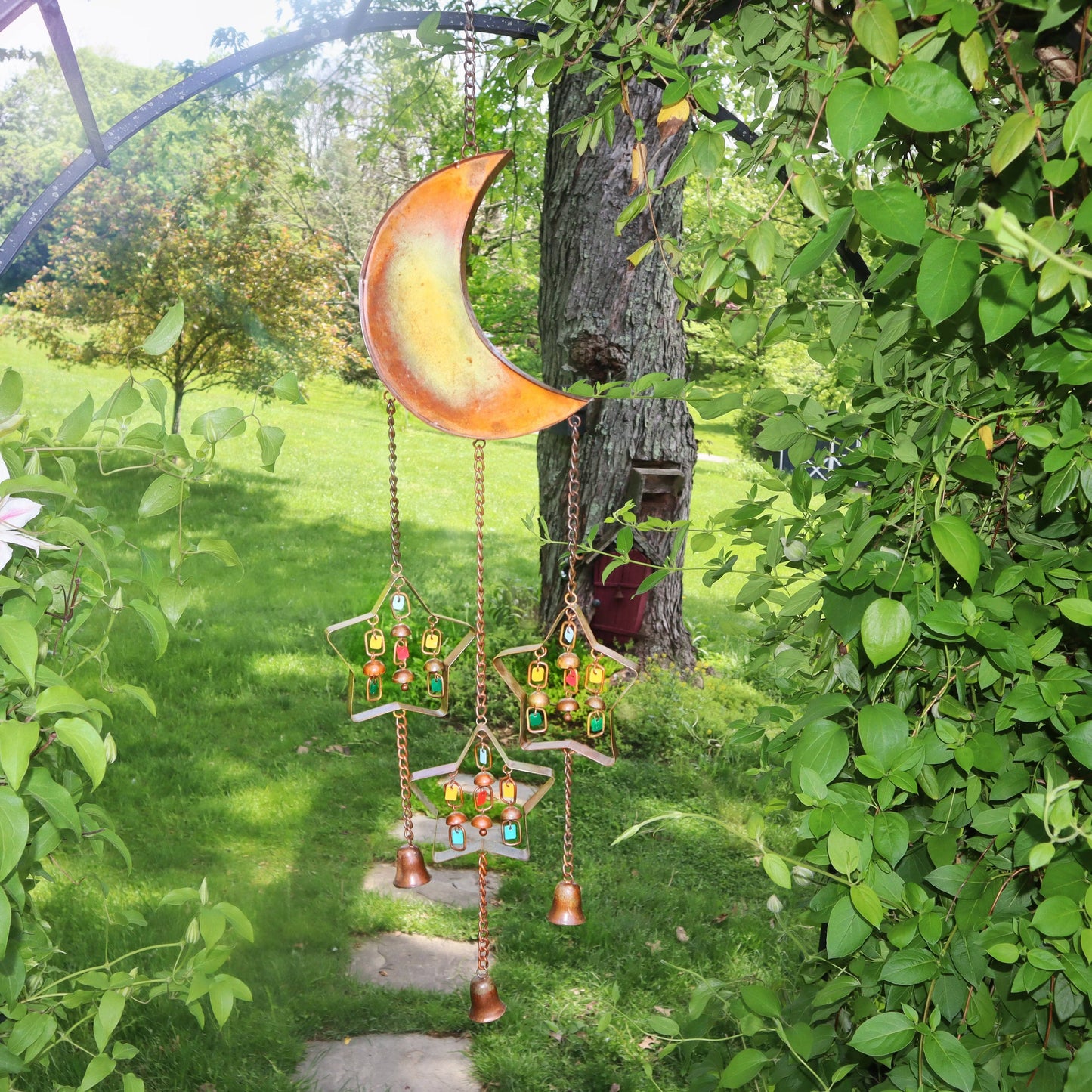 Happy Gardens - Moon and Stars w/Dangles Wind Chime