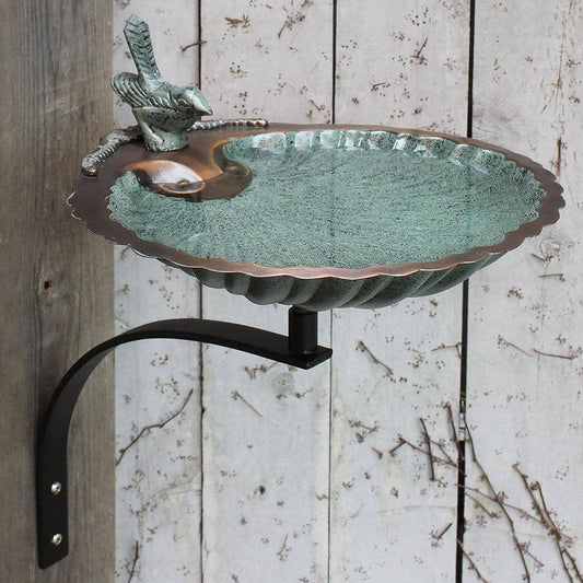 Scalloped Shell Bird Bath with Wall Bracket - Happy Gardens