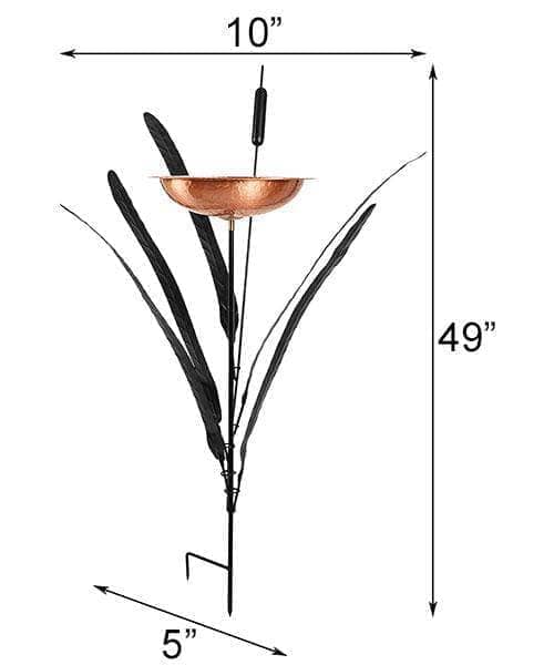 Single Cattail Bird Bath, Copper - Happy Gardens