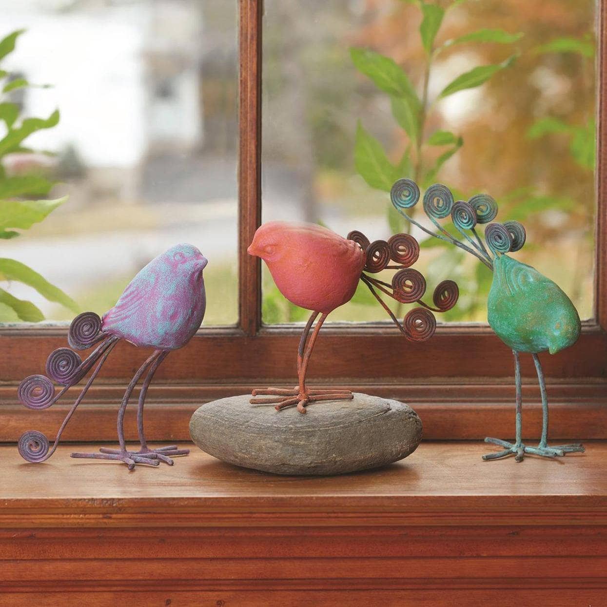 Happy Gardens - Terra Cotta and Wire Birds, Set of 3