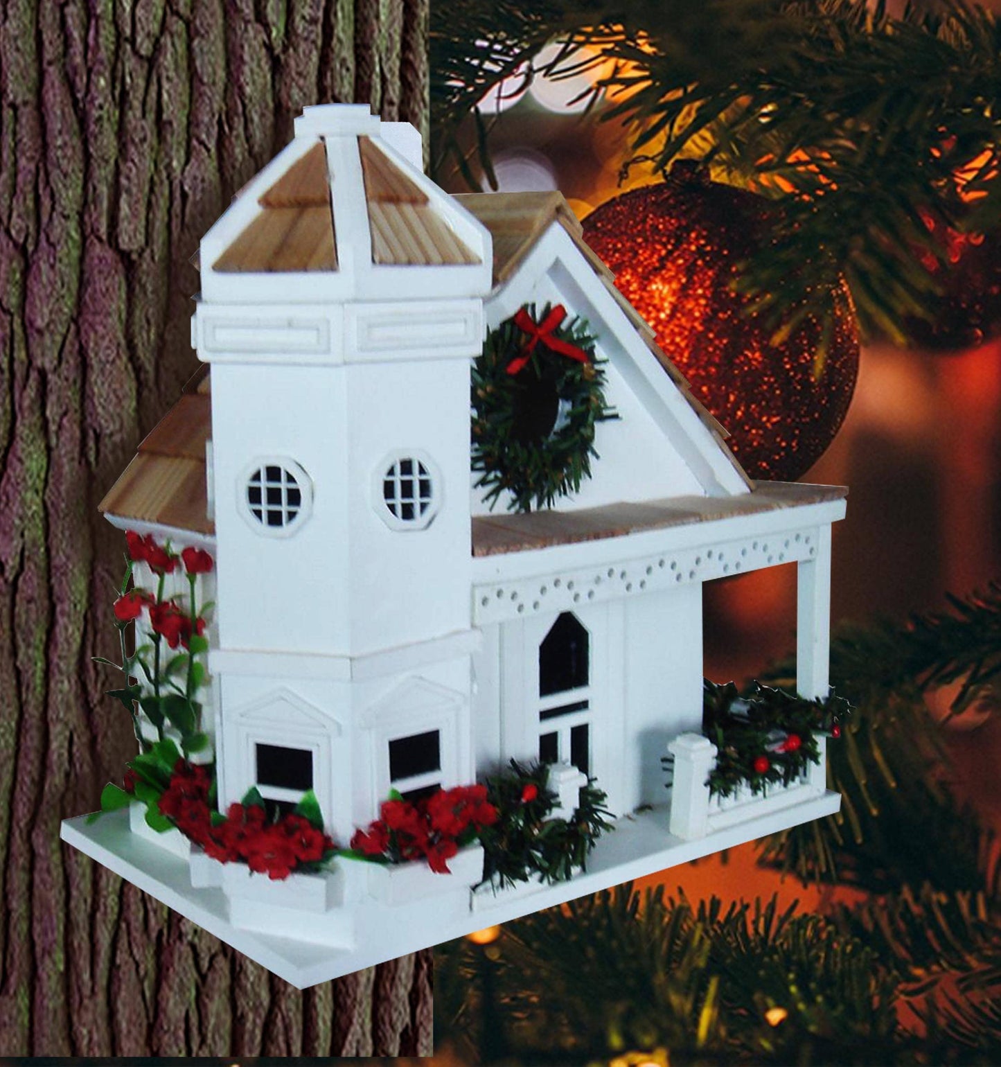 Yuletide Cottage Birdhouse - White