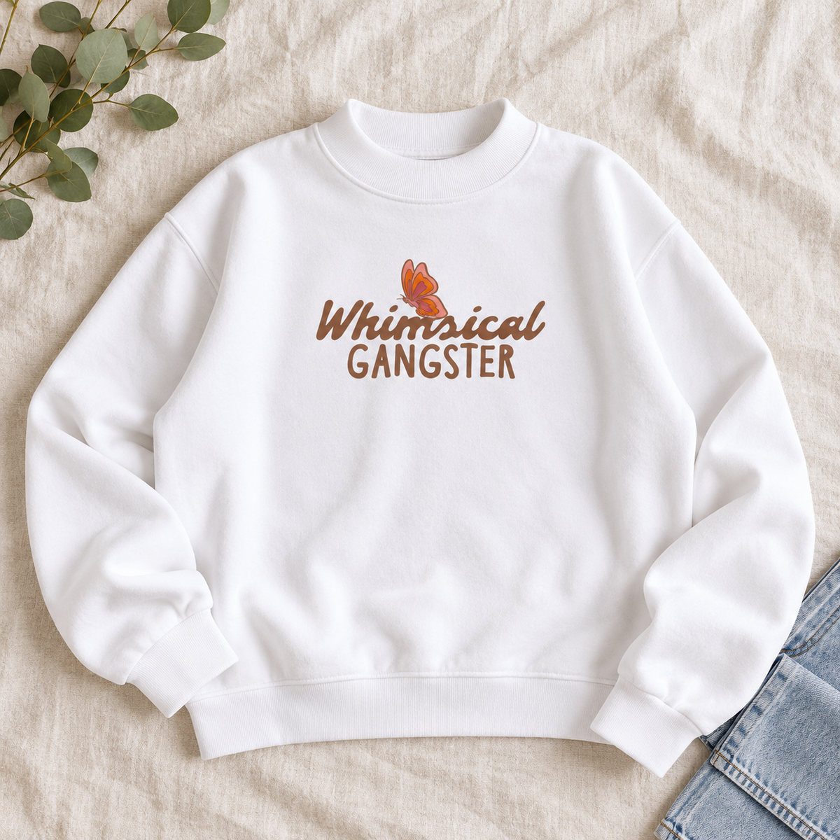 Whimsical Gangster Essential Fleece Mock-Neck Crew Sweatshirt