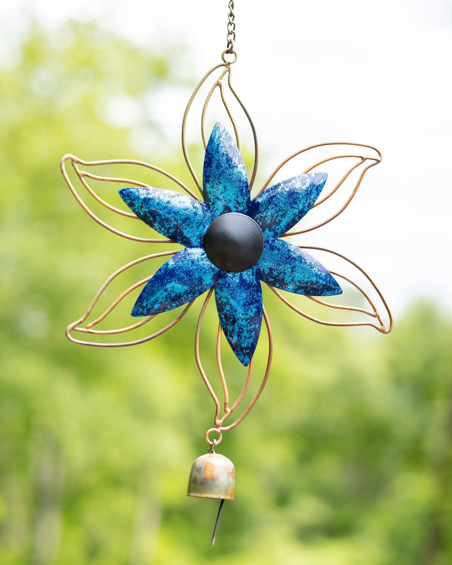 Open Petal Flower Hanging Ornament, Blue-Ornaments-Happy Gardens