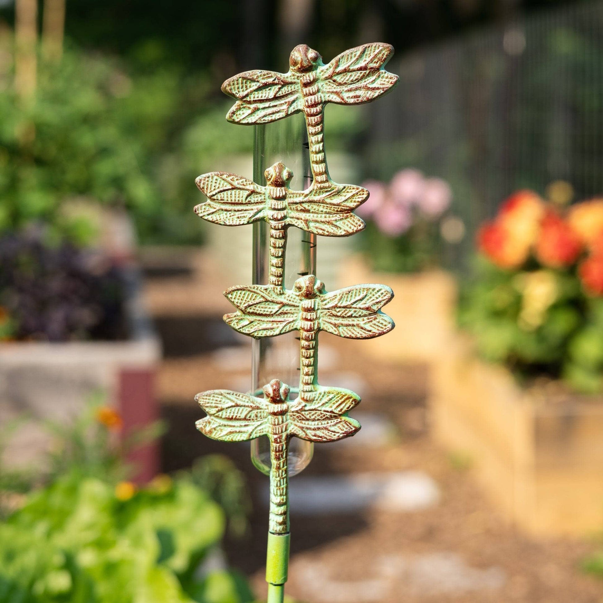 Happy Gardens - Cast Brass Dragonfly Rain Gauge