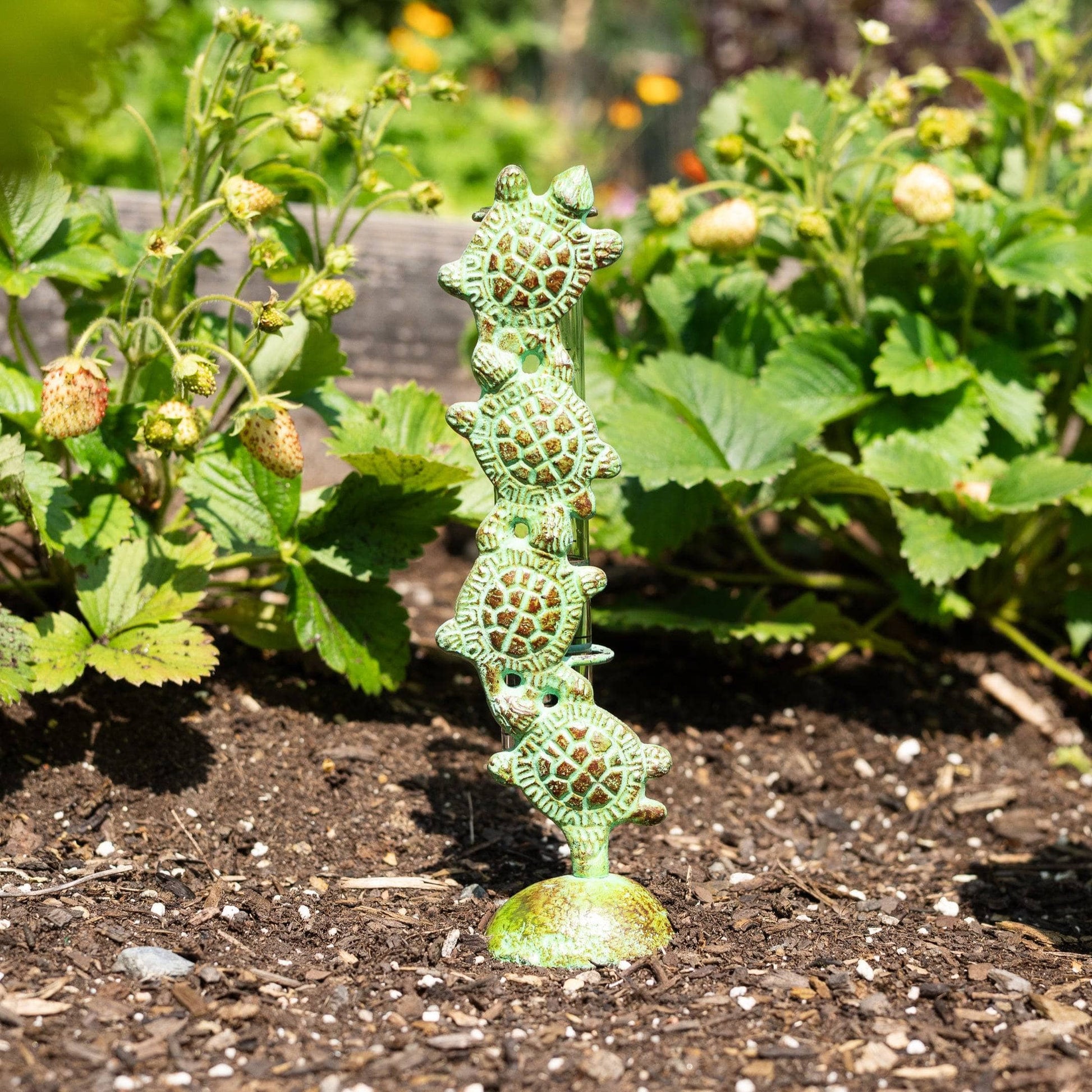 Happy Gardens - Cast Brass Turtle Rain Gauge