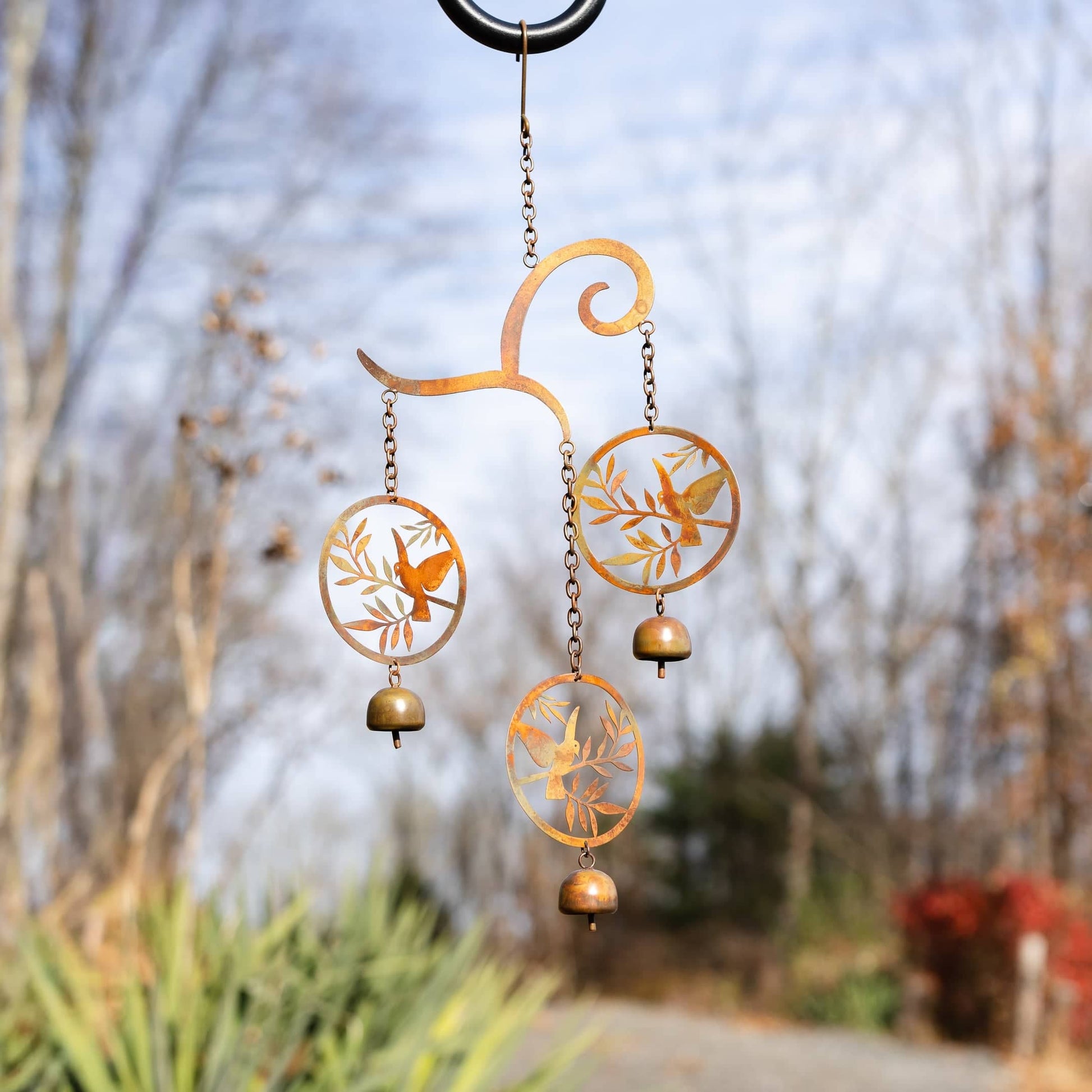 Birds on Scroll Hanging Wind Chime - Happy Gardens