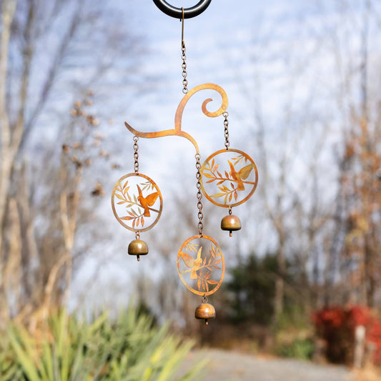 Birds on Scroll Hanging Wind Chime - Happy Gardens
