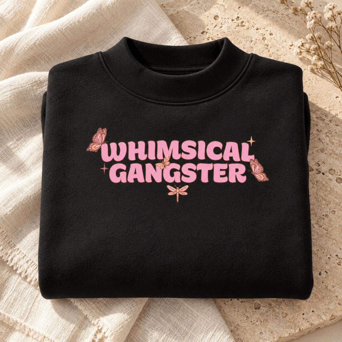 Whimsical Gangster Essential Fleece Mock-Neck Crew Sweatshirt