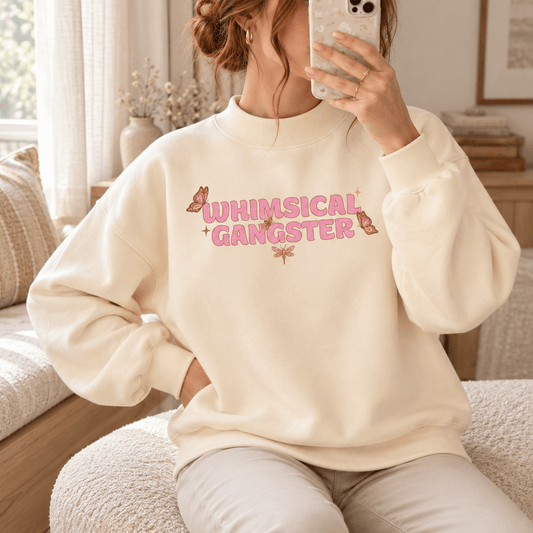 Whimsical Gangster Essential Fleece Mock-Neck Crew Sweatshirt