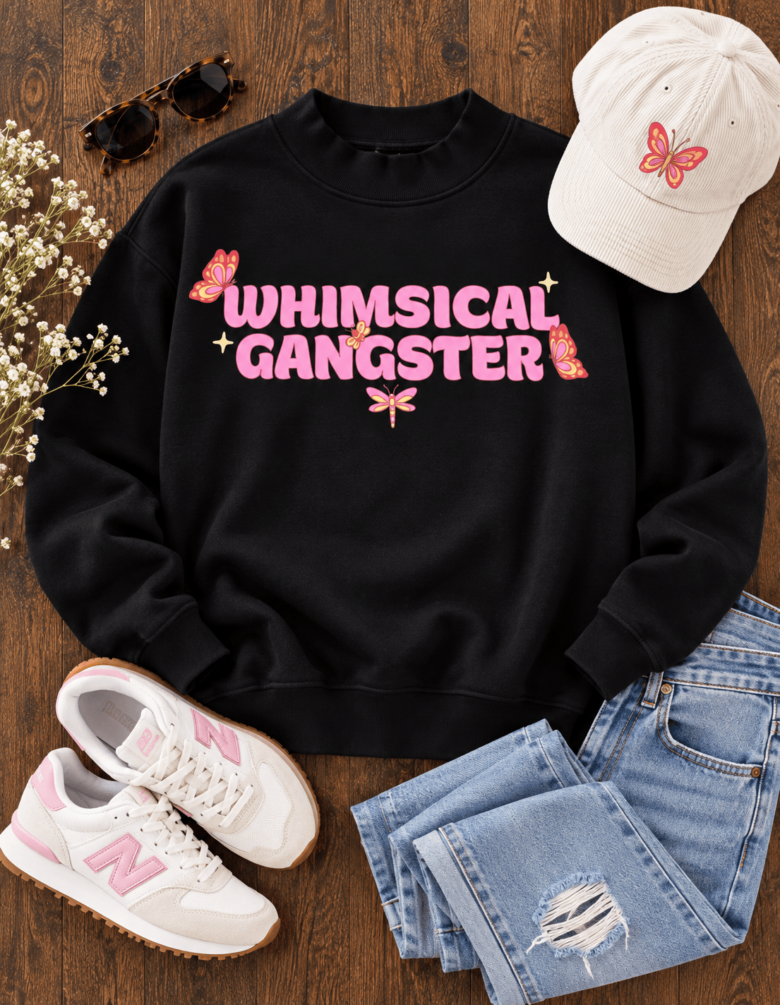 Whimsical Gangster Essential Fleece Mock-Neck Crew Sweatshirt