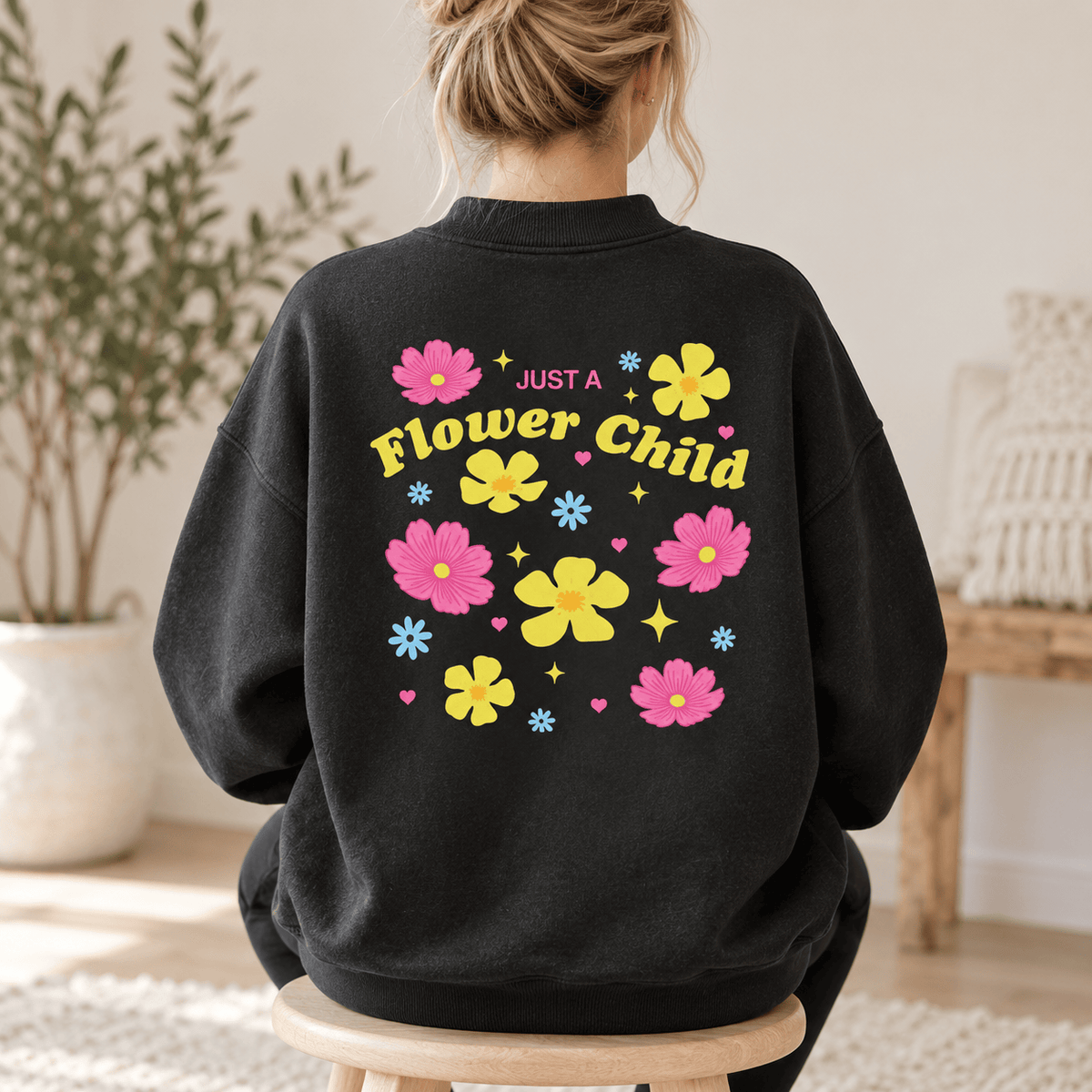 Just A Flower Child - Fleece Mock-Neck Crew Sweatshirt