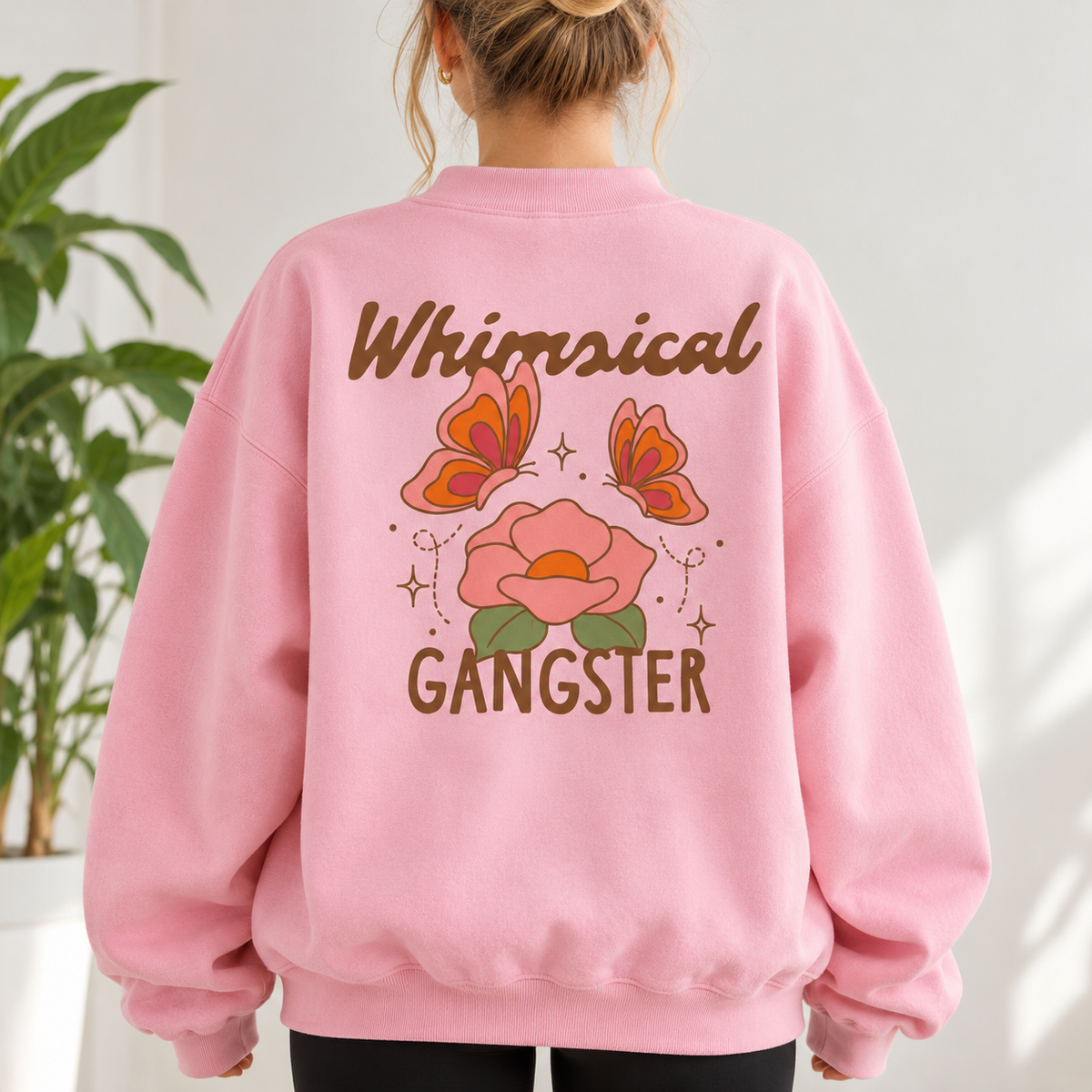 Whimsical Gangster Essential Fleece Mock-Neck Crew Sweatshirt