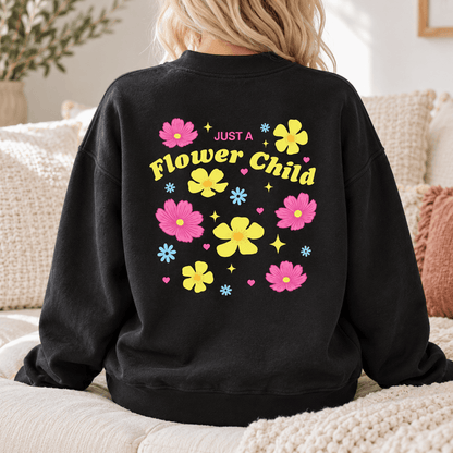 Just A Flower Child - Fleece Mock-Neck Crew Sweatshirt